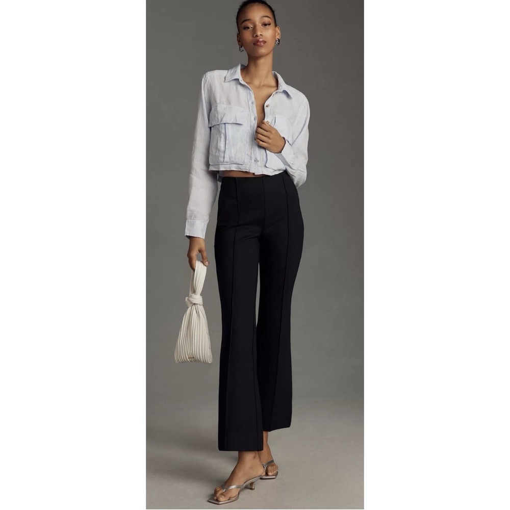 Meave Margot Kick Flare Crop Pull On Pants Sz Large Black Contemporary